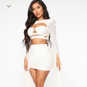 Fashion Nova Glitter Cutout Two-Piece Mini Dress - White